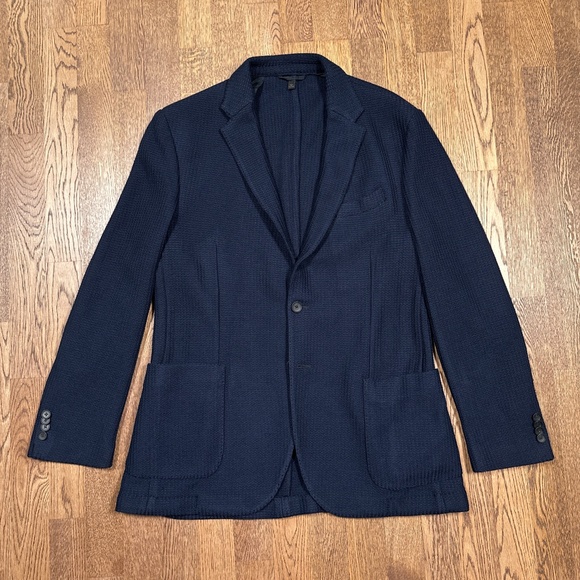 Hugo Boss Nold Thick Knit Wool Blend Unstructured Blazer Navy Blue Mens US 44 R - Picture 1 of 15